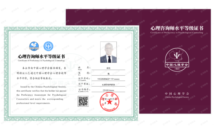 心理咨询师水平等级证书样图